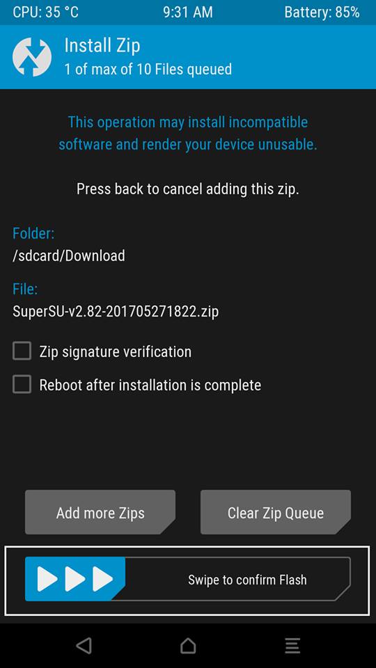Flash SuperSU ZIP