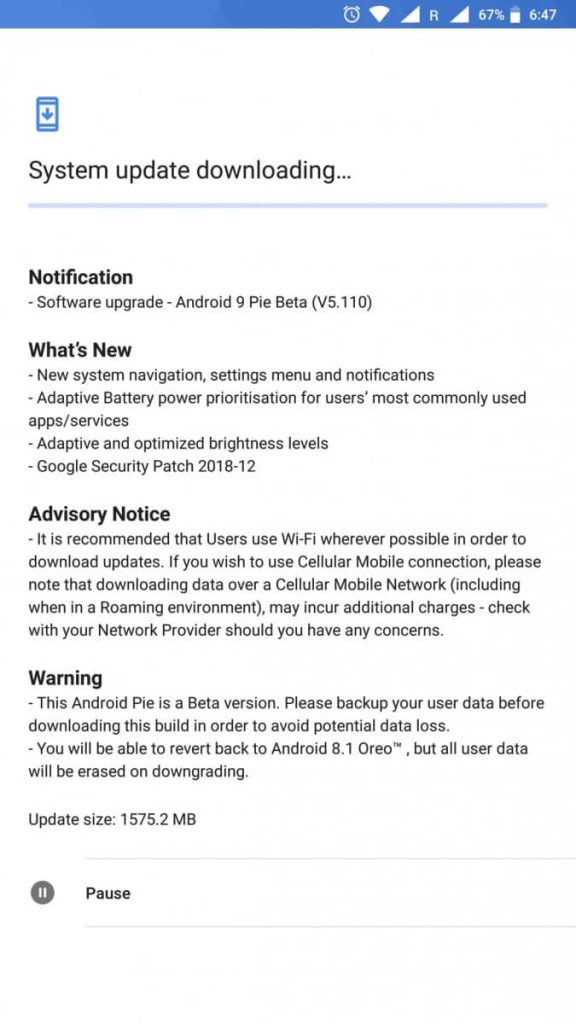 Nokia 8 Pie update