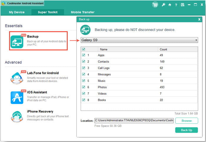 Android assistant backup