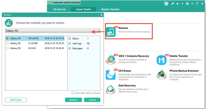 Android assistant restore