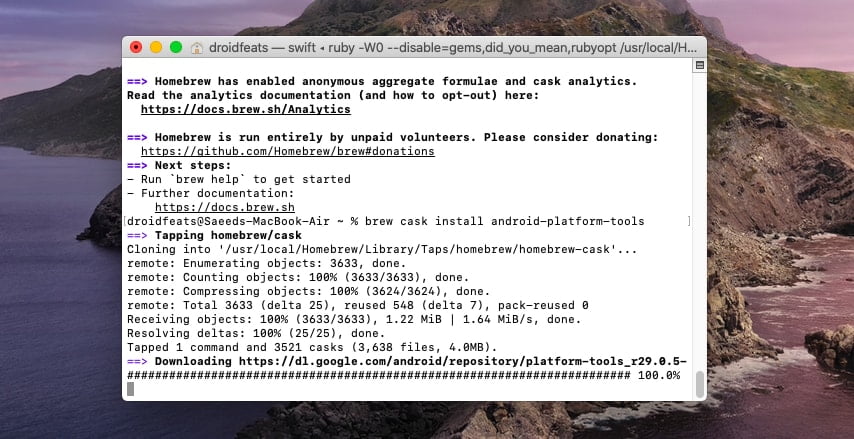 Install ADB using Homebrew on macOS