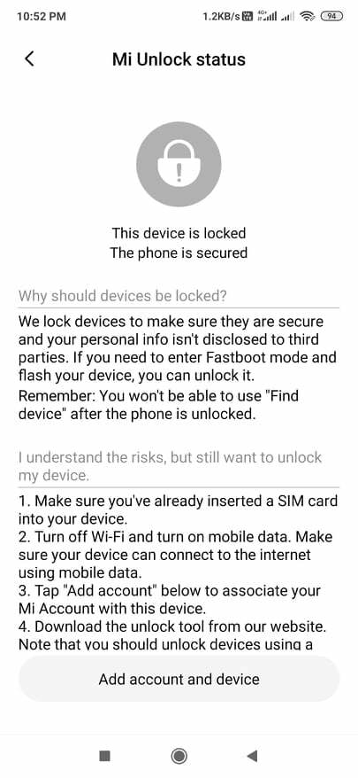 Unlock Mi device