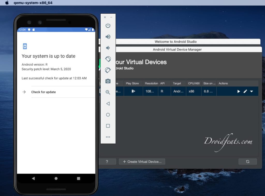 Android R on Pixel 3 AVD