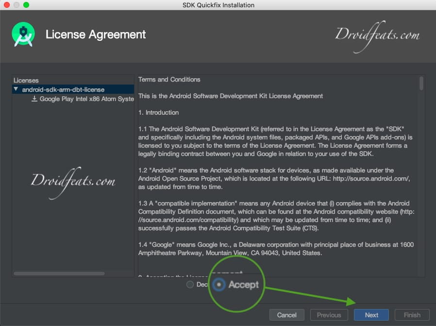 Android Studio license agreement